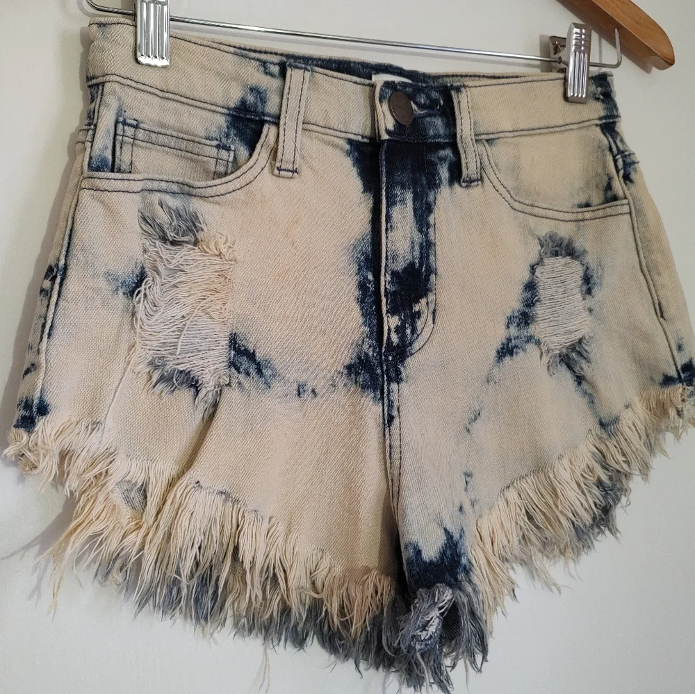 Sneak Peek Distressed High Rise Cut Off Denim Shorts - Picture 2 of 10